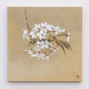 002_「江花」　2014　30×30cm 　パネル,楮紙,墨,岩絵具,金泥